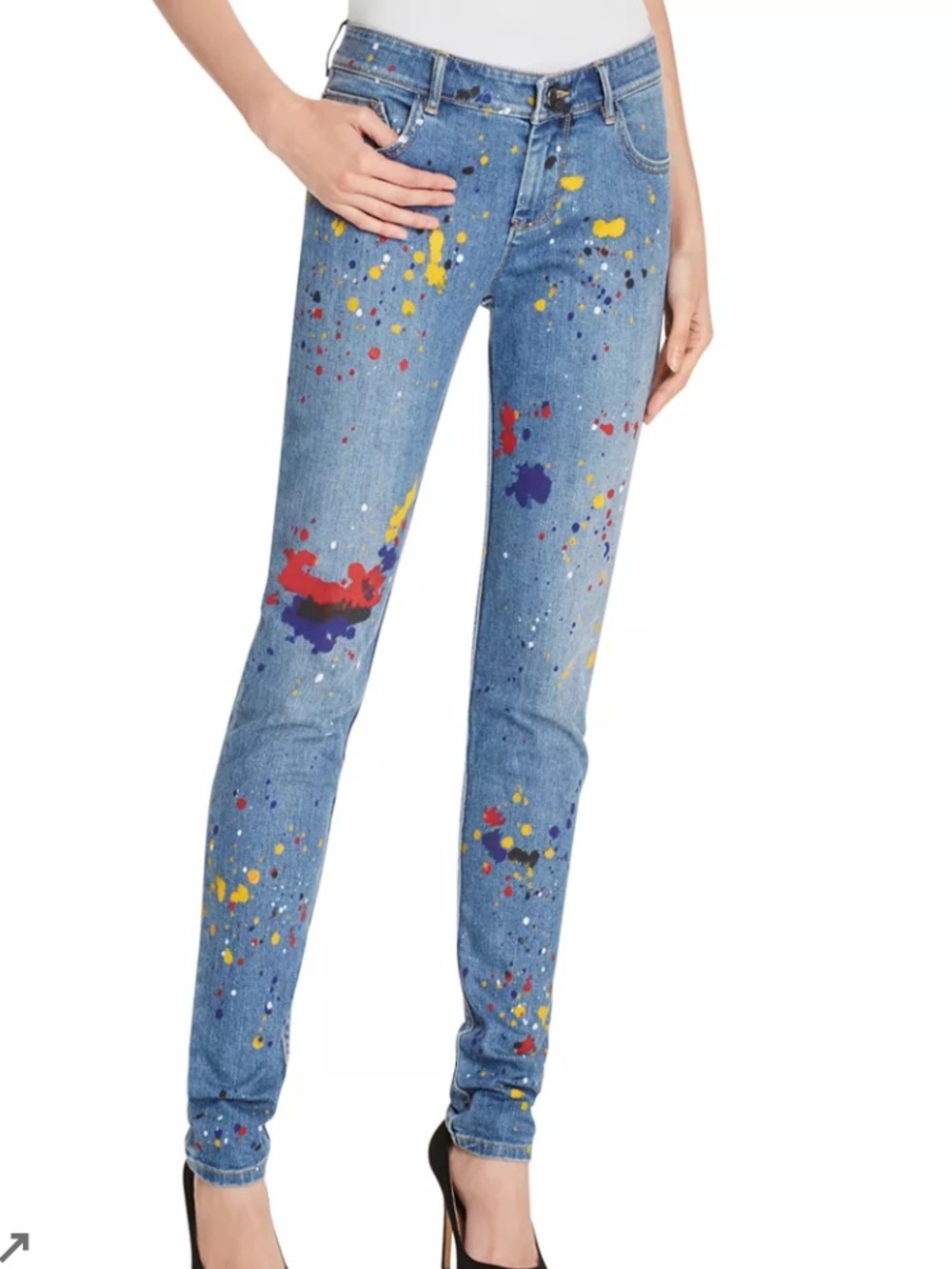 Alice + Olivia Joana Paint Splatter Skinny Jeans Medium Wash 27